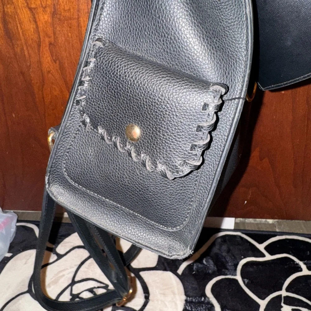 Chic and Versatile LD Design Black Backpack Purse with Unique Pocket Detail